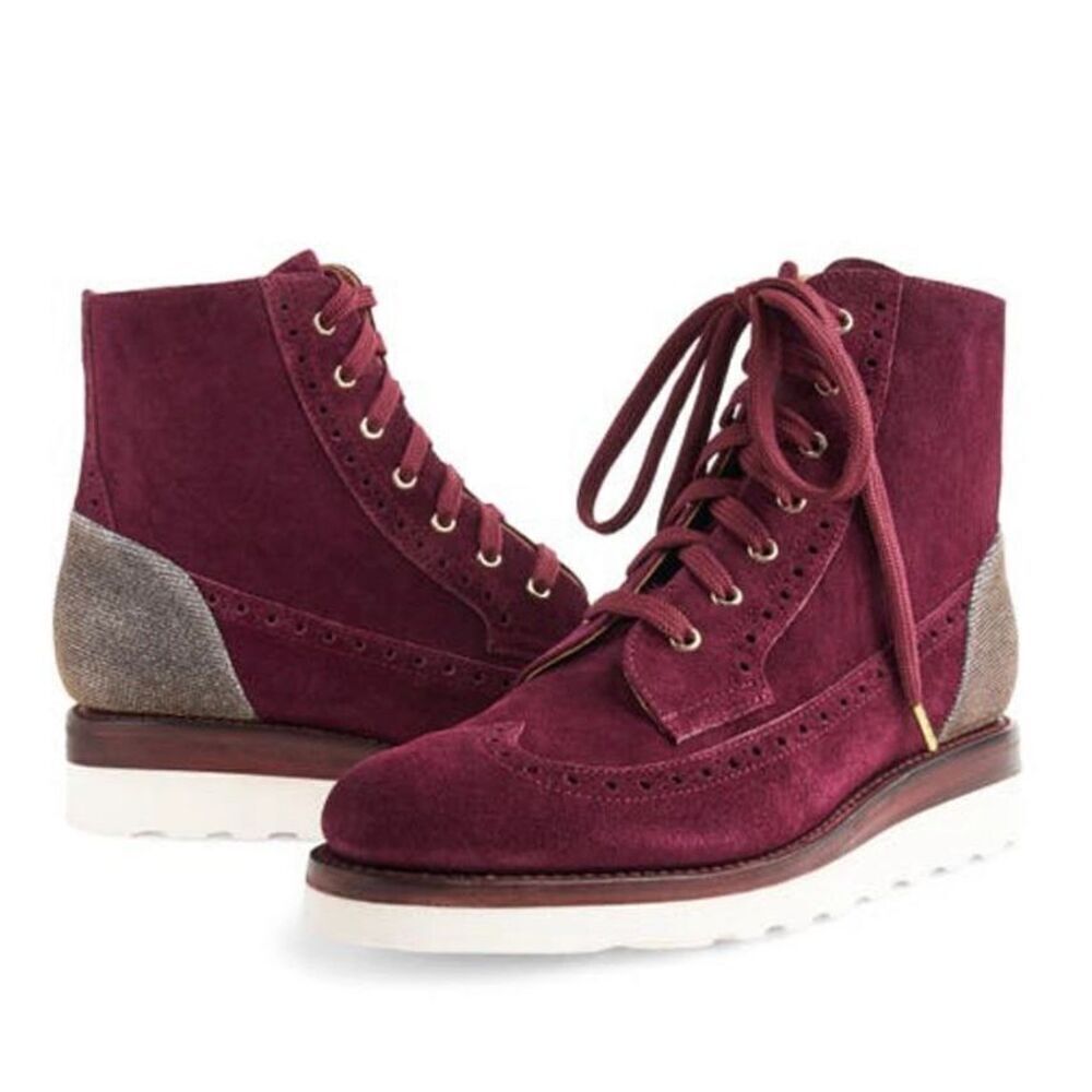 The Office of Angela Scott Mr Harrison maroon metallic suede bootie 37.5/7.5 wit - Picture 10 of 12